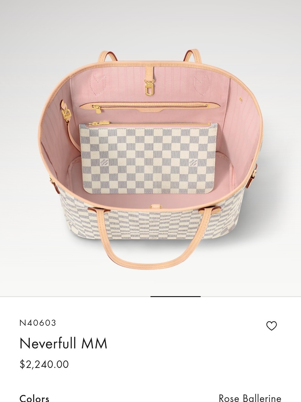 Louis Vuitton Damier Azur Neverfull MM Tote with Rose Interior